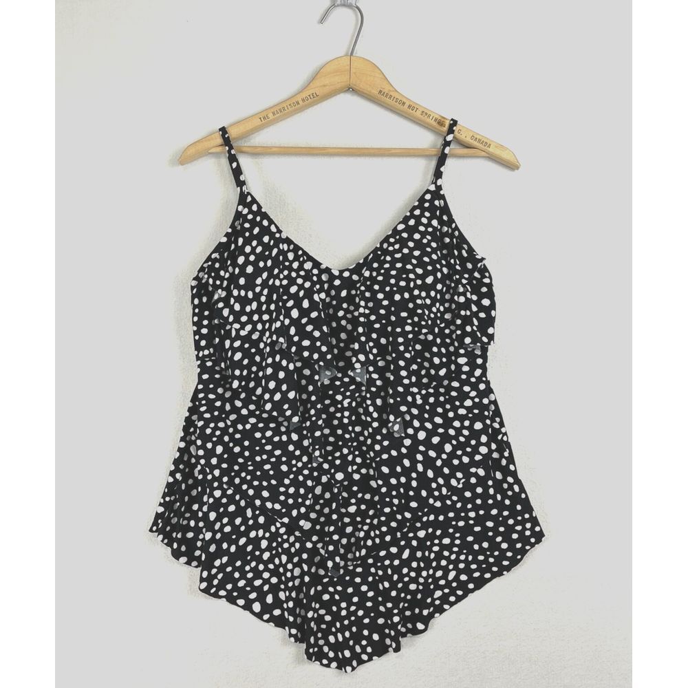 Miraclesuit Tankini Swim Top Womens 12 Tiered Polka Dot Wireless Bra Shaping